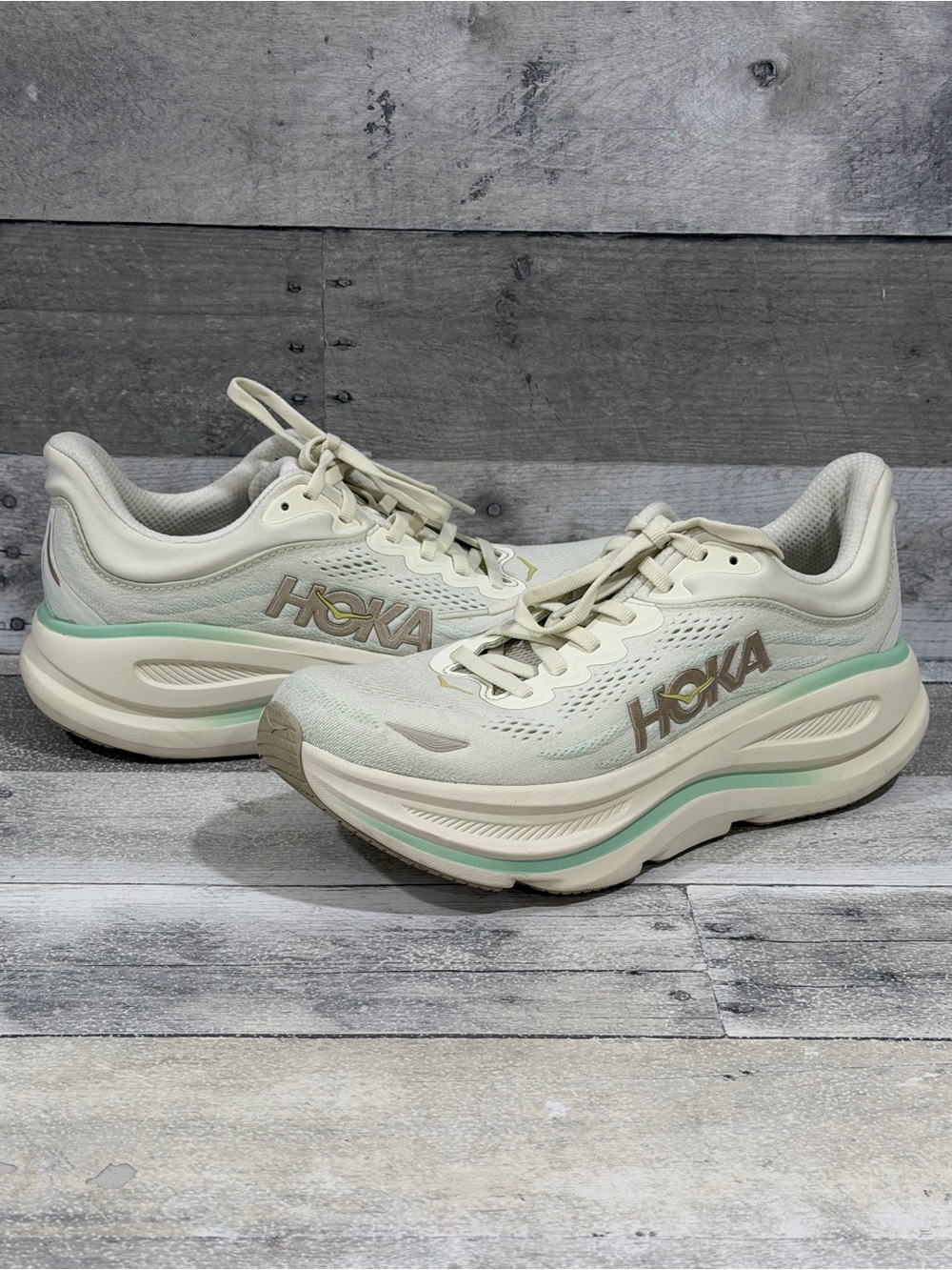HOKA Bondi 9 Women’s Sneakers - Truffle Salt/Sea Glass - Sz - 9B